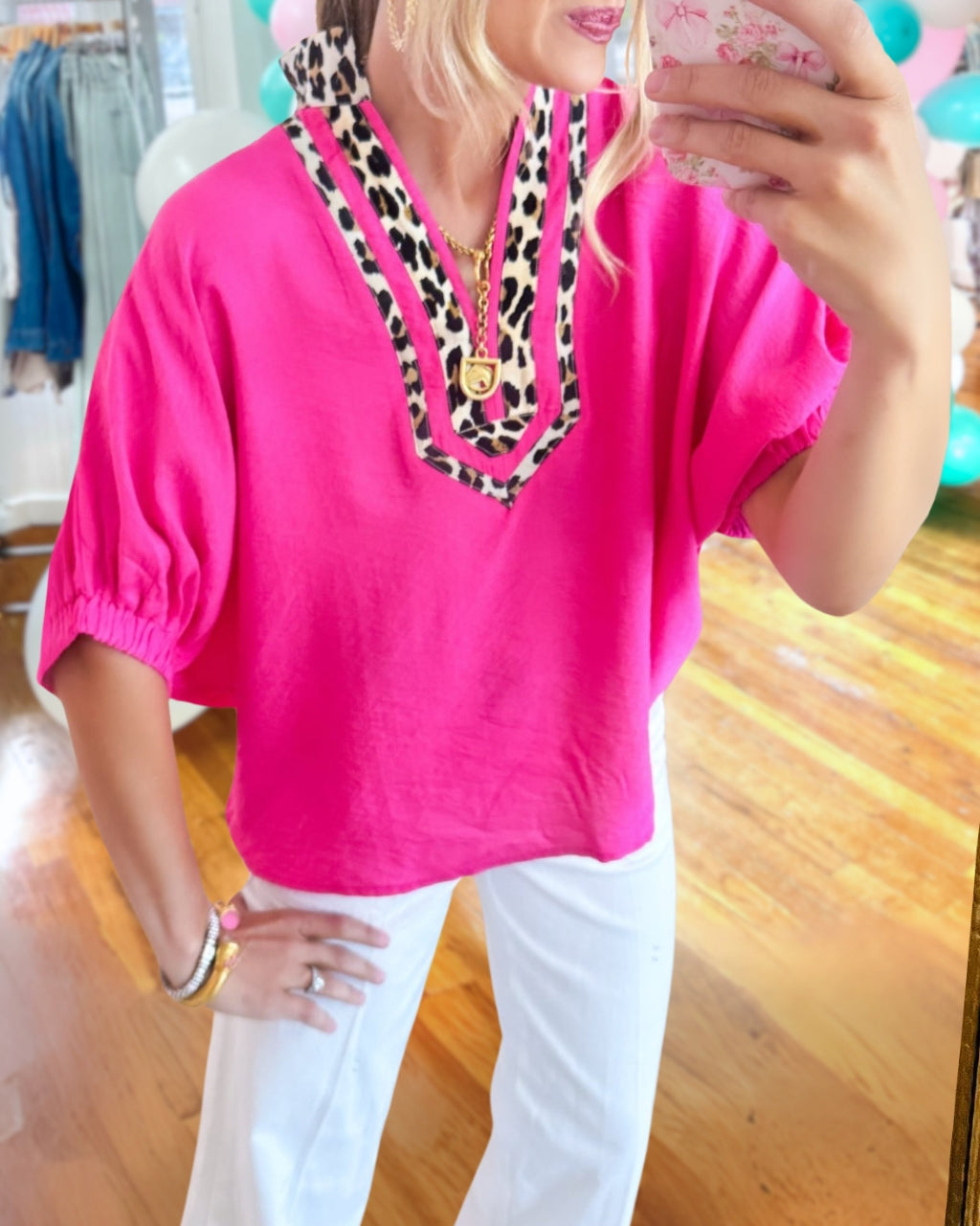 Patchwork Leopard Dolman Top