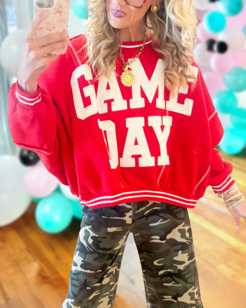 Oversized GAMEDAY Striped-Trim Pullover