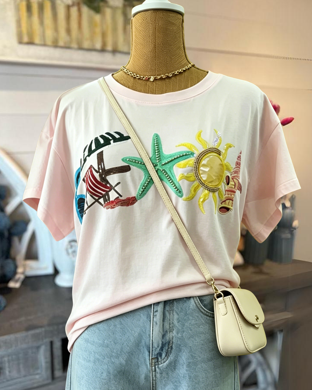 Beach-themed Embroidered Tee