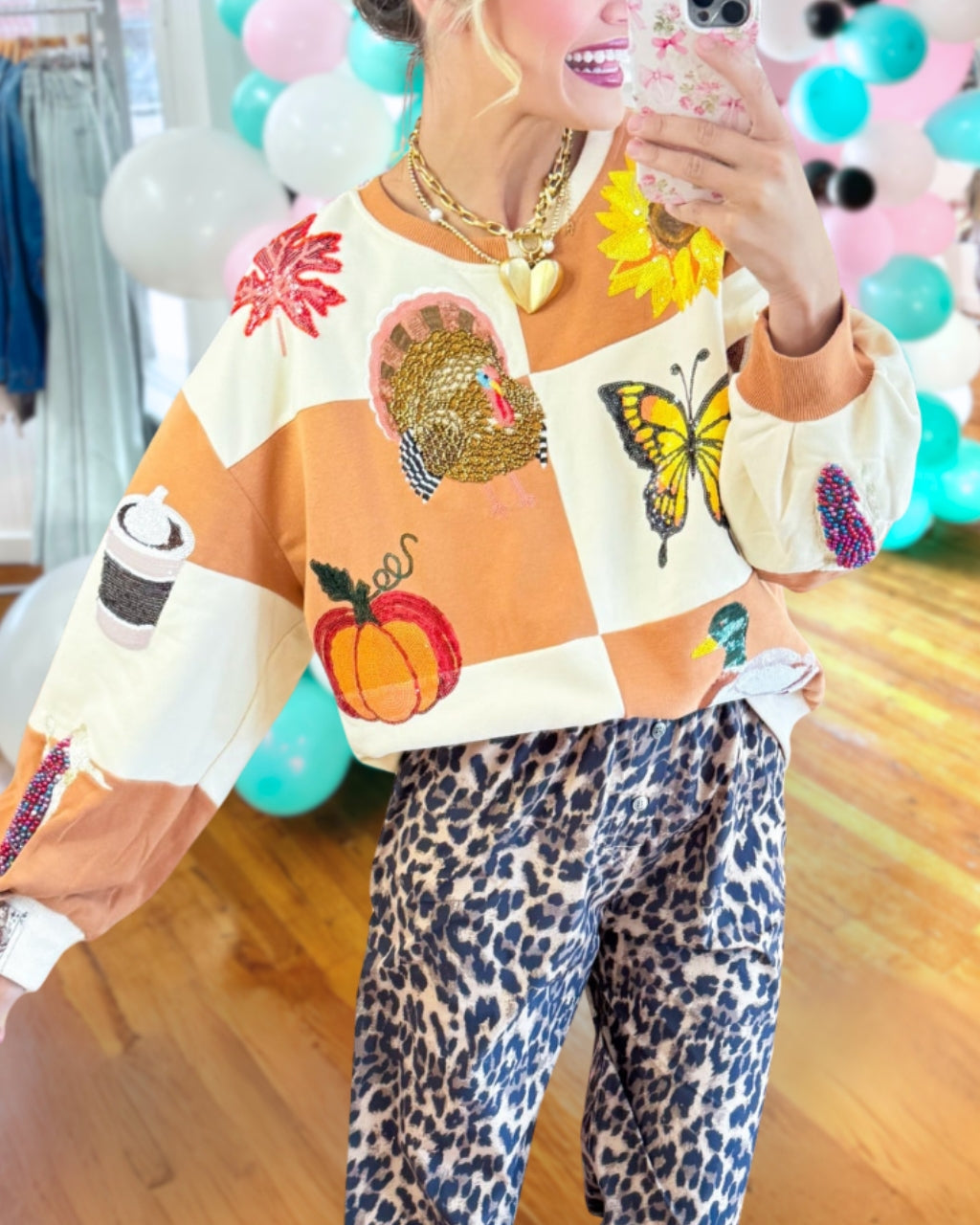 Fall Icon Checkered Sequin Sweatshirt