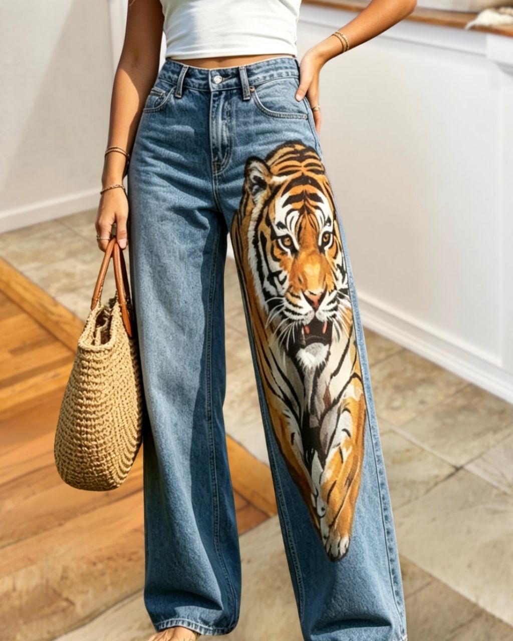 Vintage Tiger Print Jeans