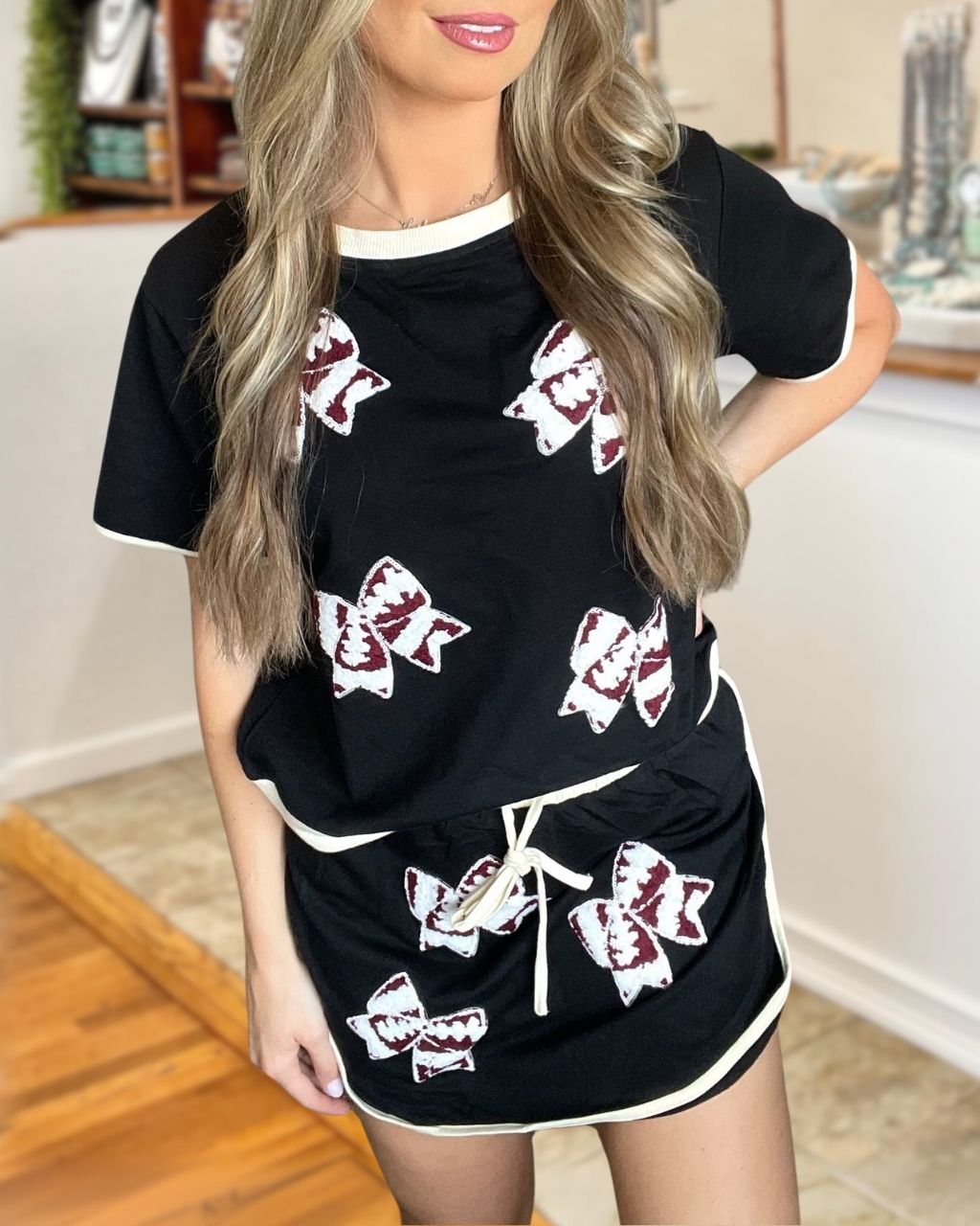 Football Bow-tie Sequined Skort Set