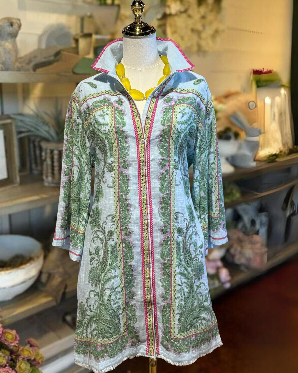 Paisley Pattern Linen Shirt Dress