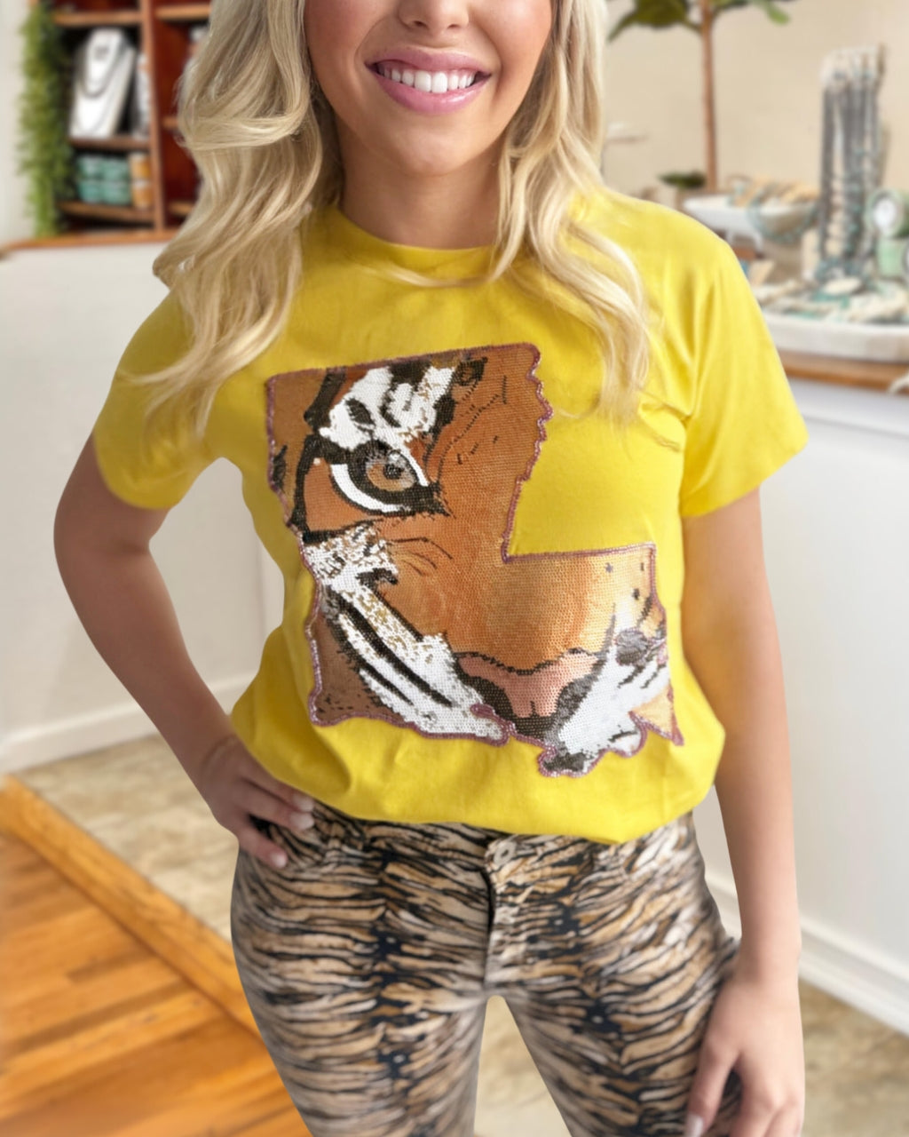 Gold State Sequin Tiger Tee