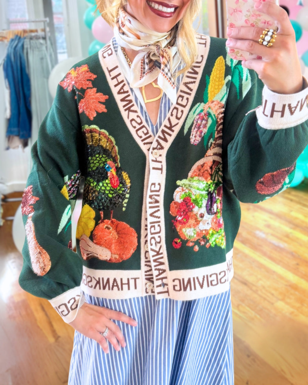 Trendy Thanksgiving Sequin Cardigan