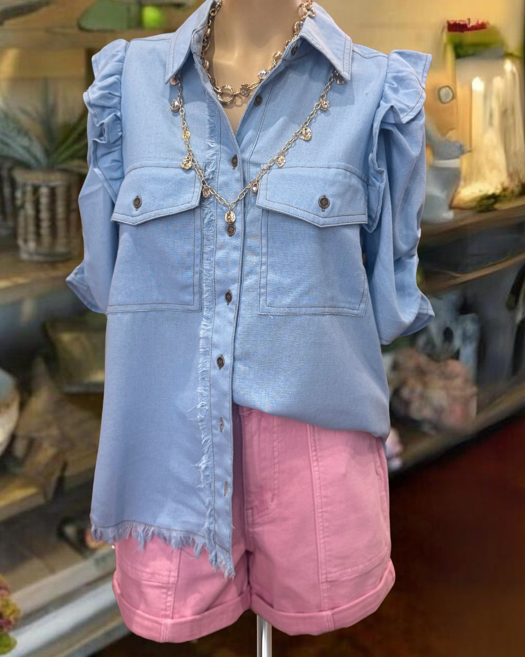 Chic Raw-Edge Denim Shirt