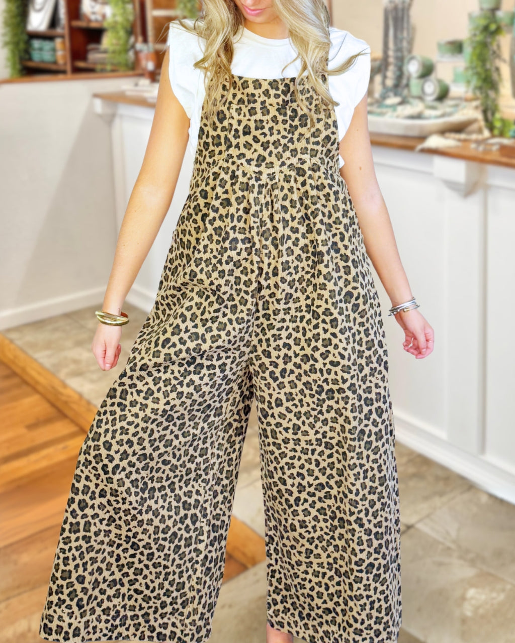 Leopard Print Vintage Washed Overalls