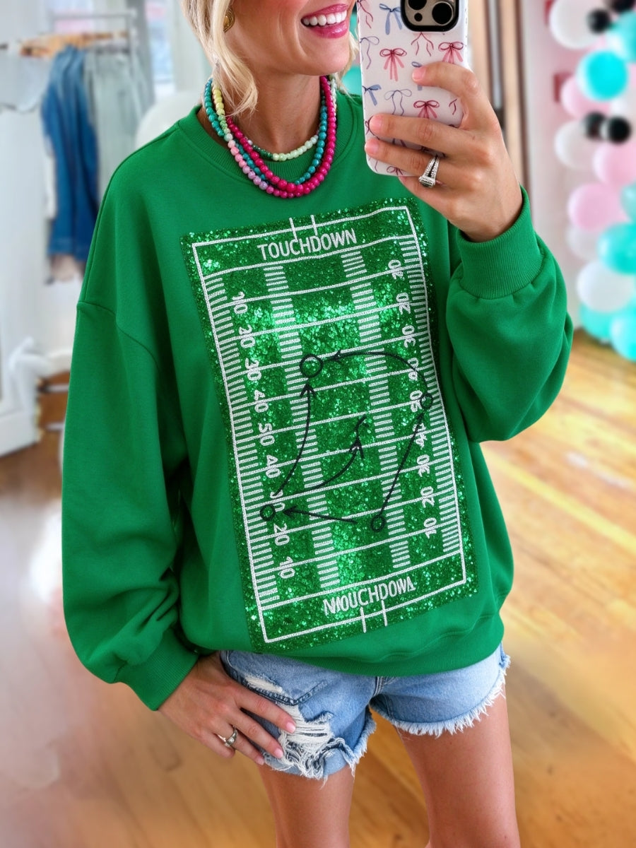 TOUCHDOWN Sequin Gameday Football Field Pullover
