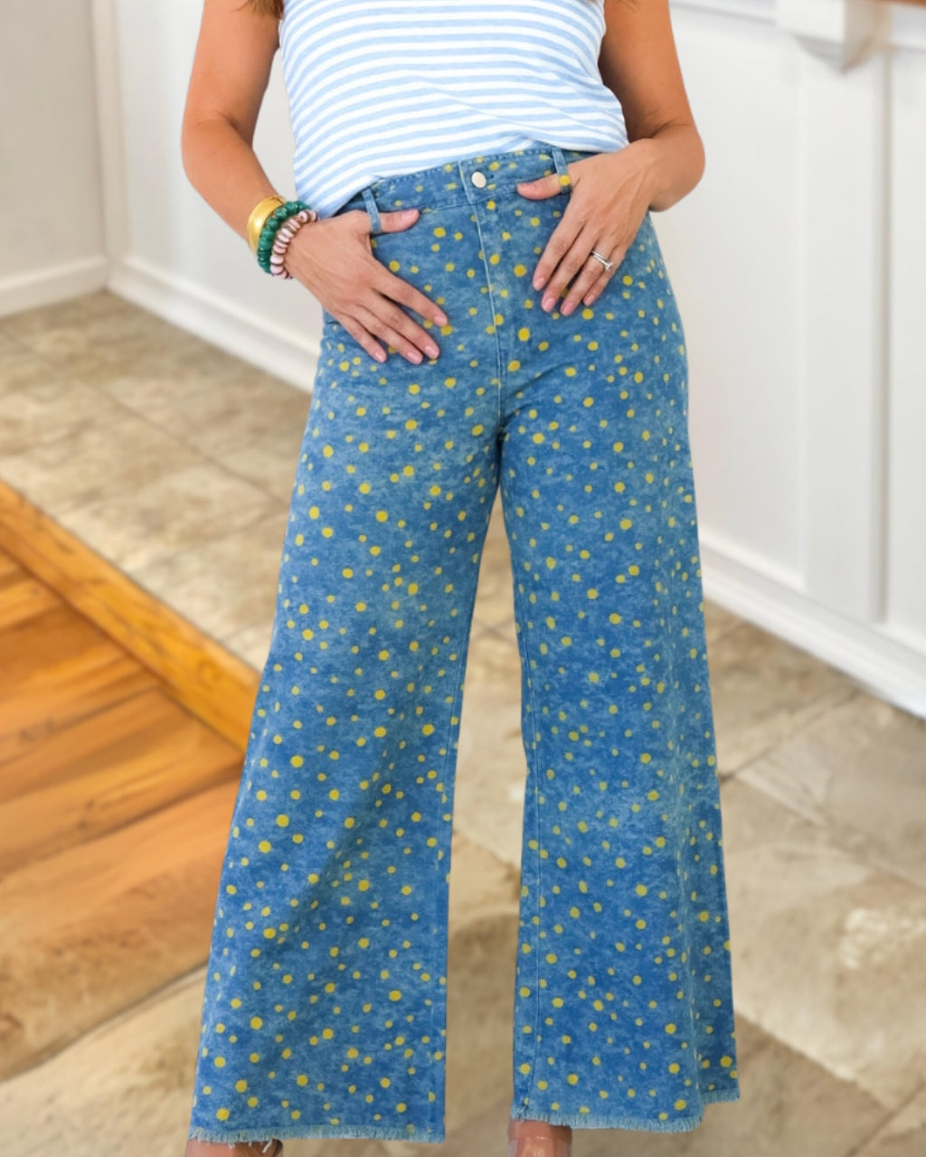 Polka Dot Denim Pants