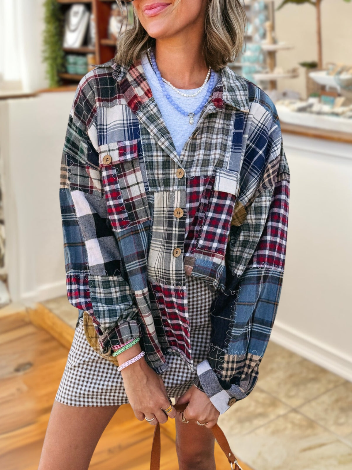 Trendy Multicolored Patchwork Shirt