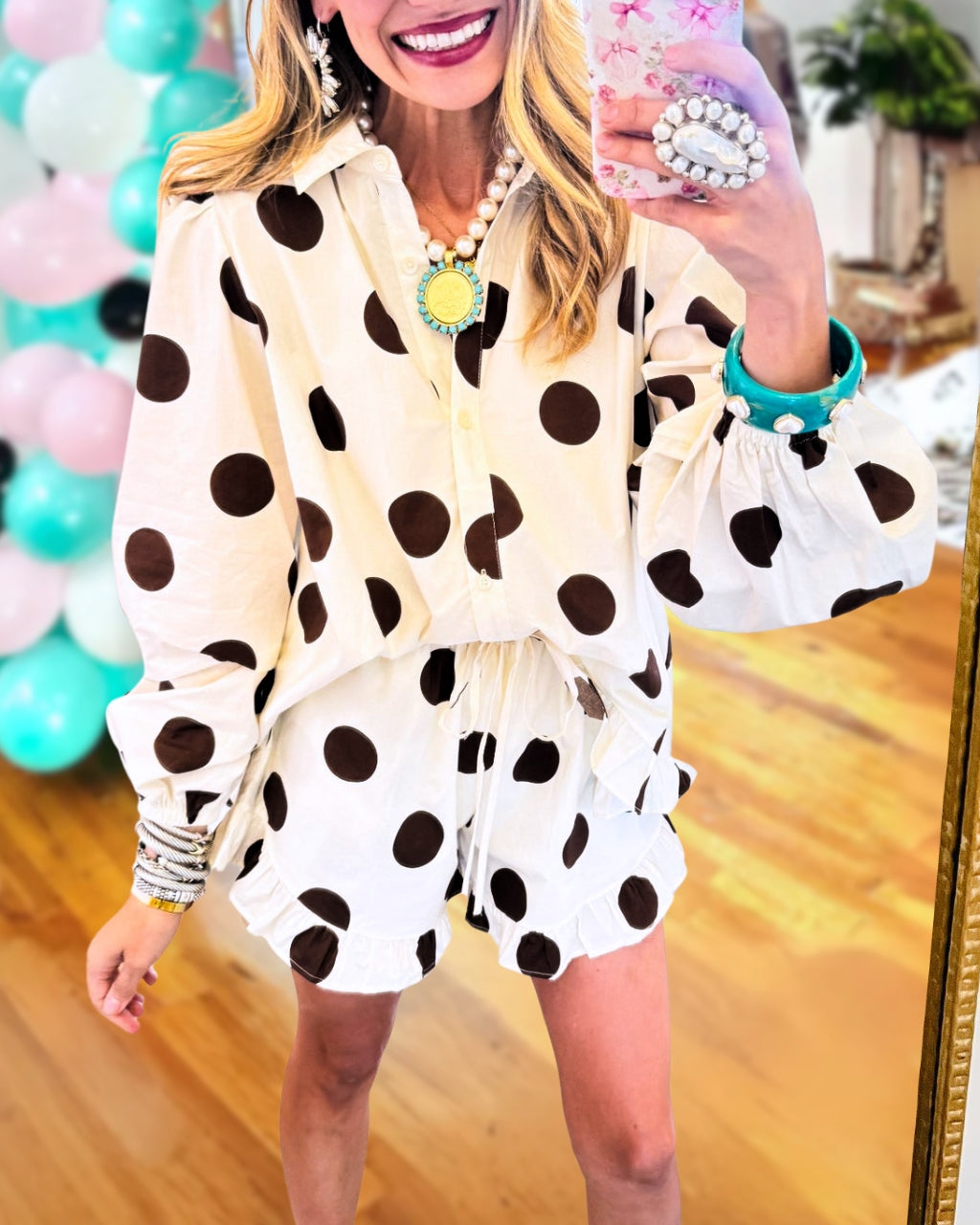 Polka-Dot Ruffled Poplin Shorts Set