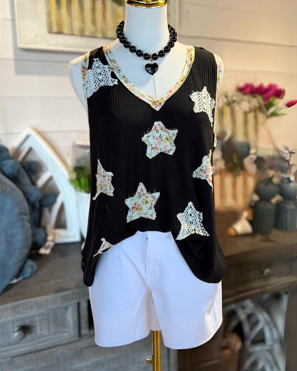 Floral Star Patch Ribbed Vest