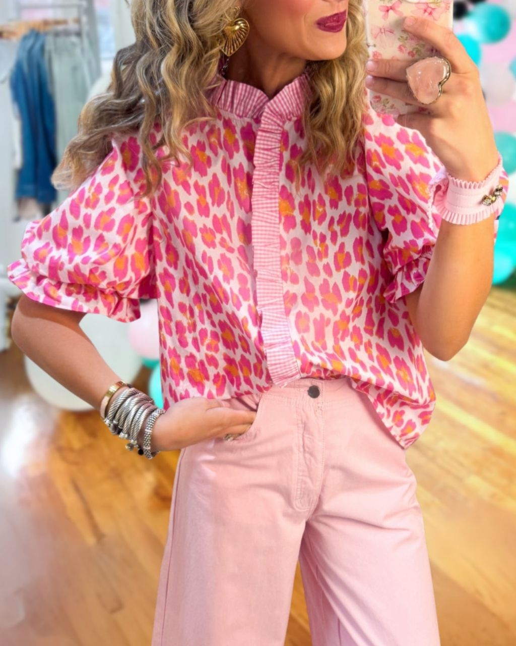 Leopard Ruffled Satin Top