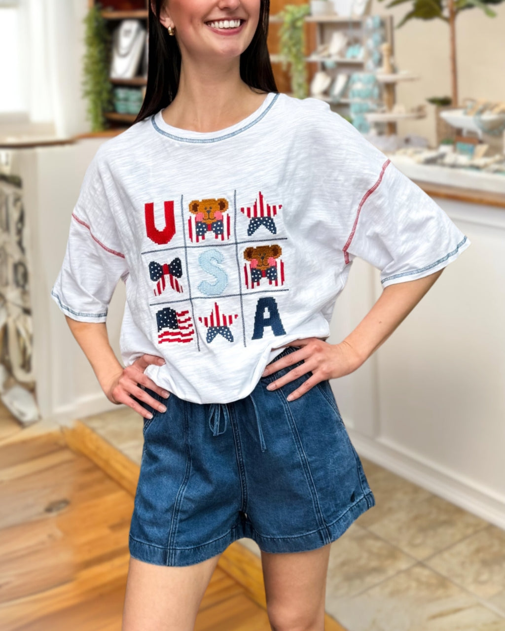 Teddy Bear American Flag T-Shirt