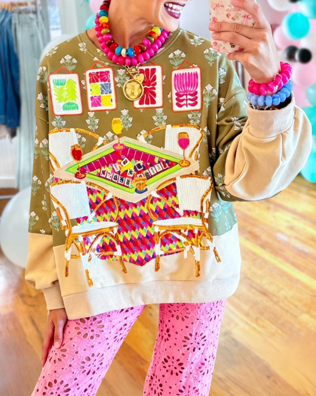 Game Night Mahjong Sequin Sweatshirt