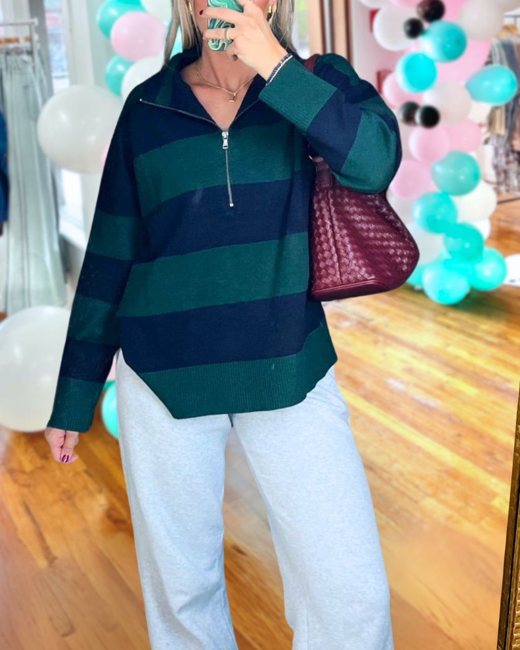 Stylish Striped Quarter Zip Sweatshirt