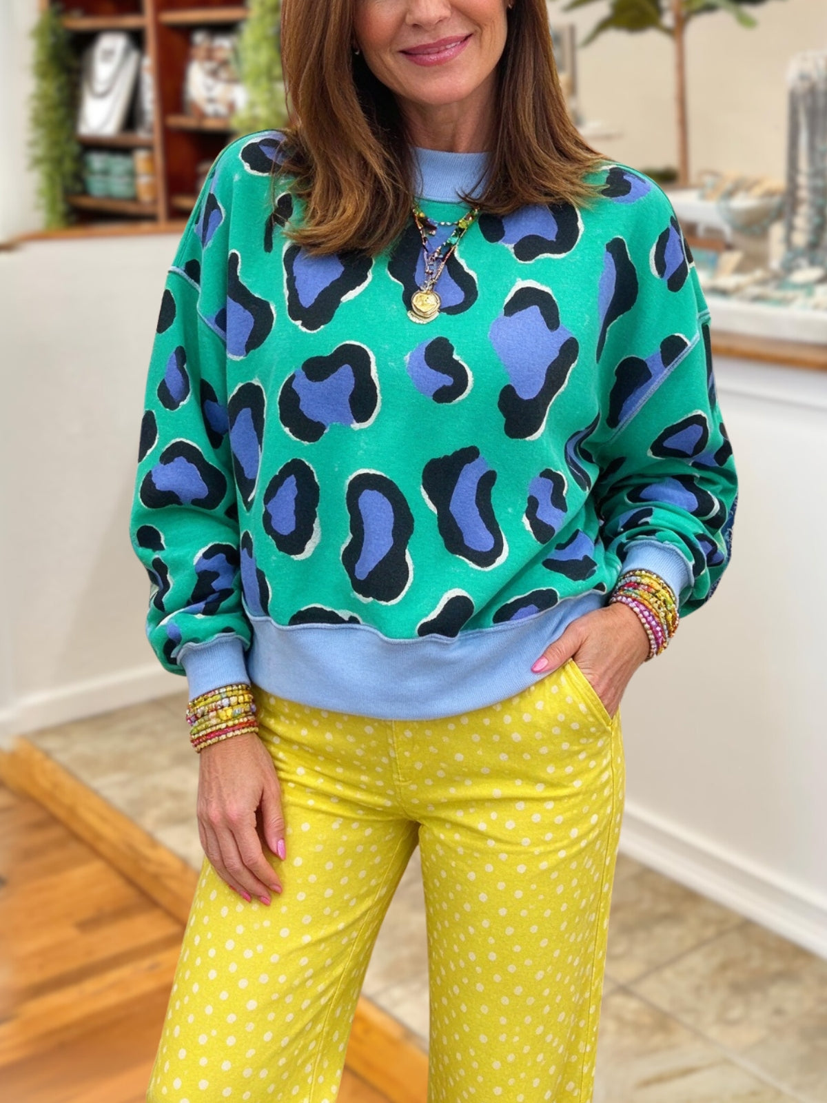 Stylish Leopard Print Patchwork Pullover