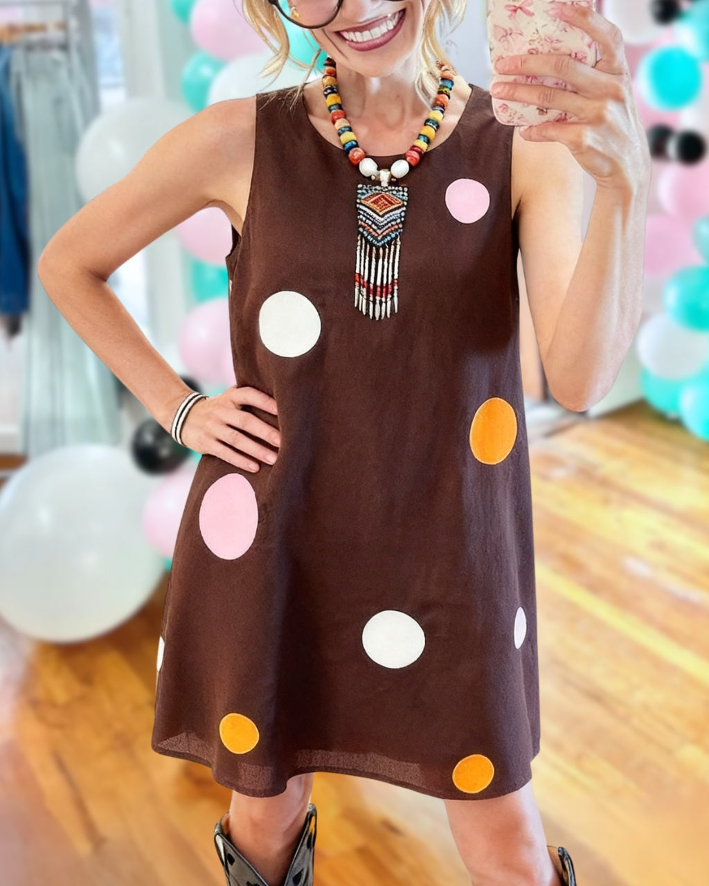 Colorful Polka Dot Chiffon Print Dress