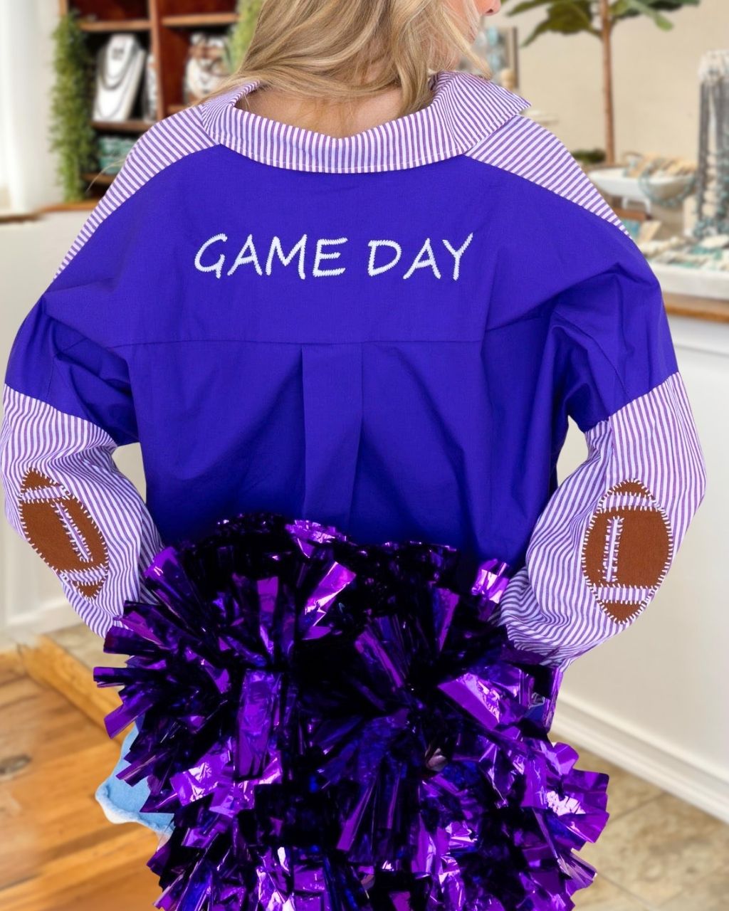 Game Day Football Embroidered Striped Top