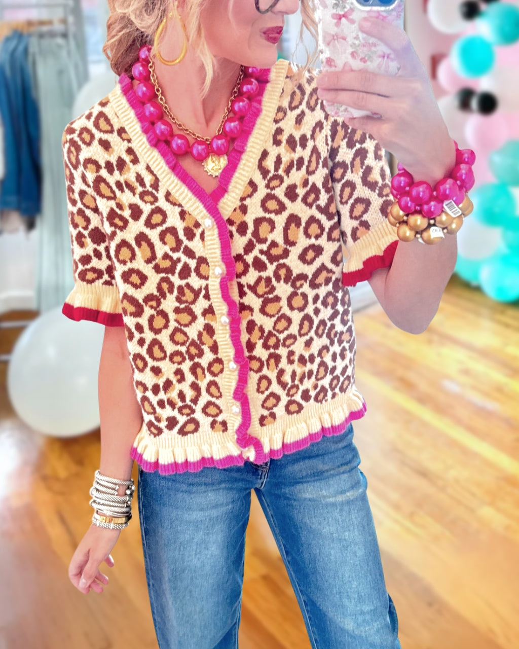 Chic Leopard Contrast Trim Cardigan