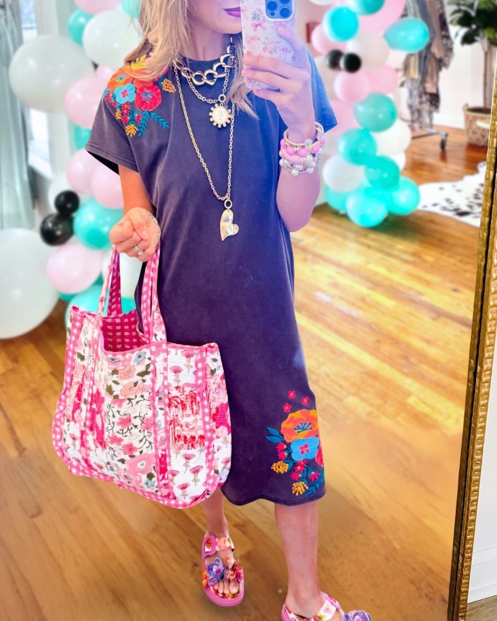 Floral Embroidered T-Shirt Dress