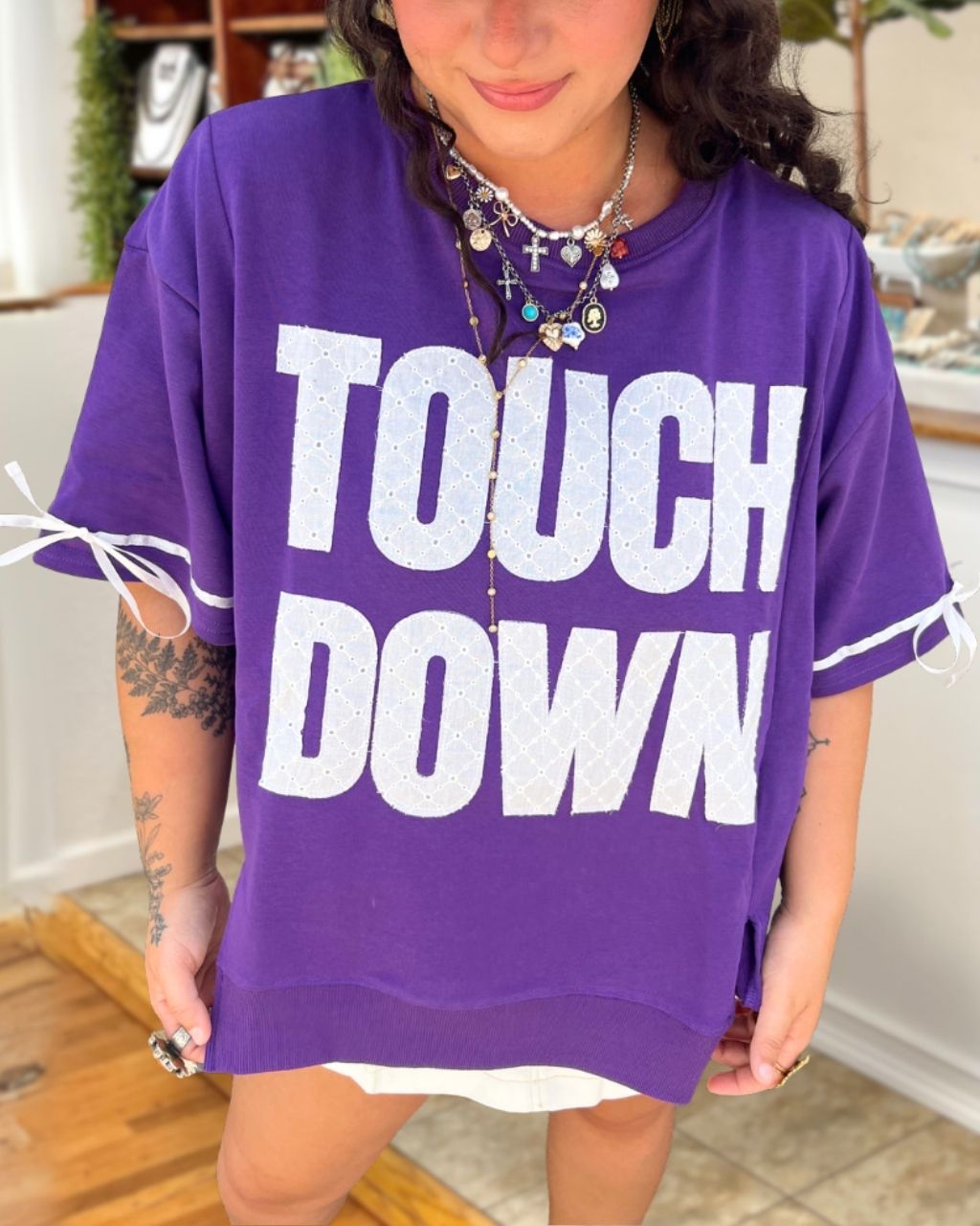 Touchdown Bow Lace Patch T-Shirt