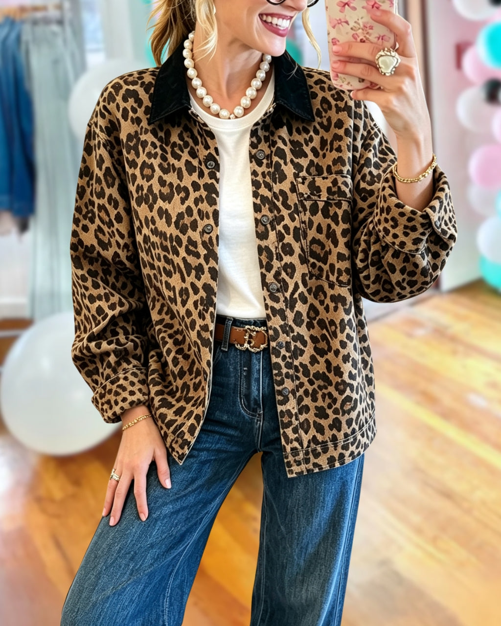 Contrast Collar Leopard Jacket