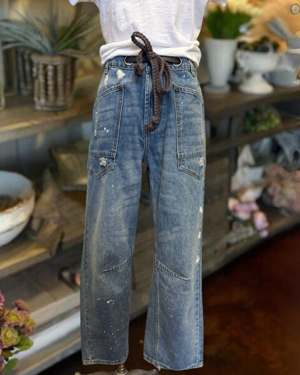 Ripped Paint Spotted Jeans