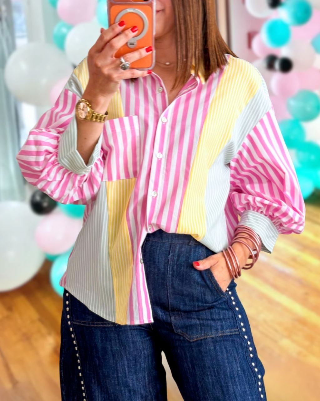 Unique Colorblocked Striped Shirt