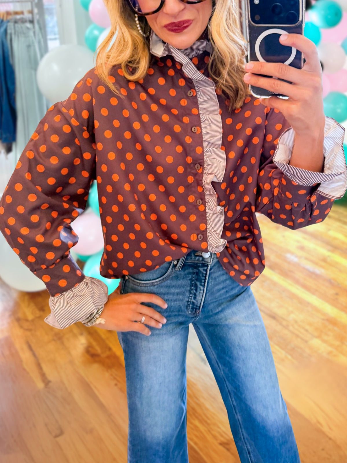 Trendy Polka-Dot Ruffle Top