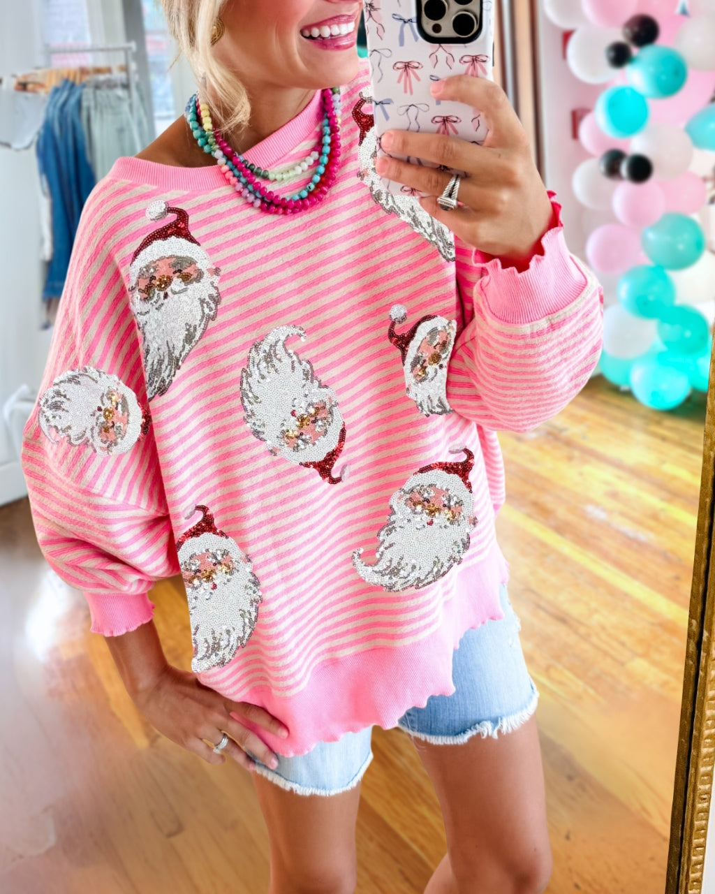 Santa Sequin Stripe Sweatshirt