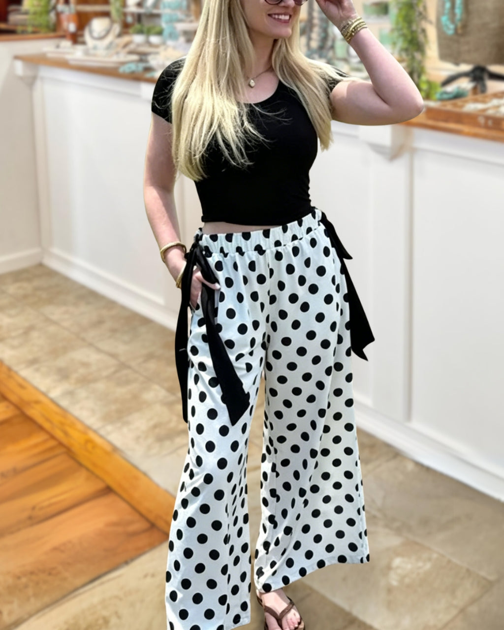 Unique Lace-up Detailing Polka-dot Pants