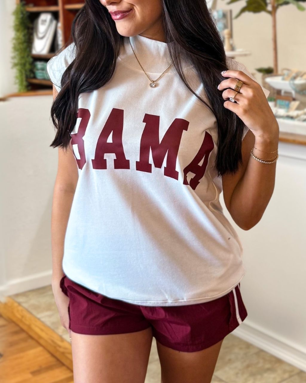 Game Day Print Sleeveless Turtleneck Top