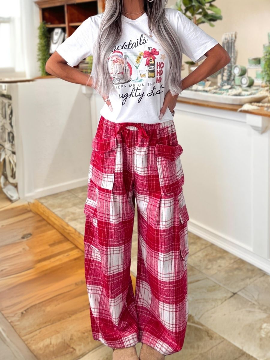 Christmas Plaid Wool Blend Wide Leg Pants