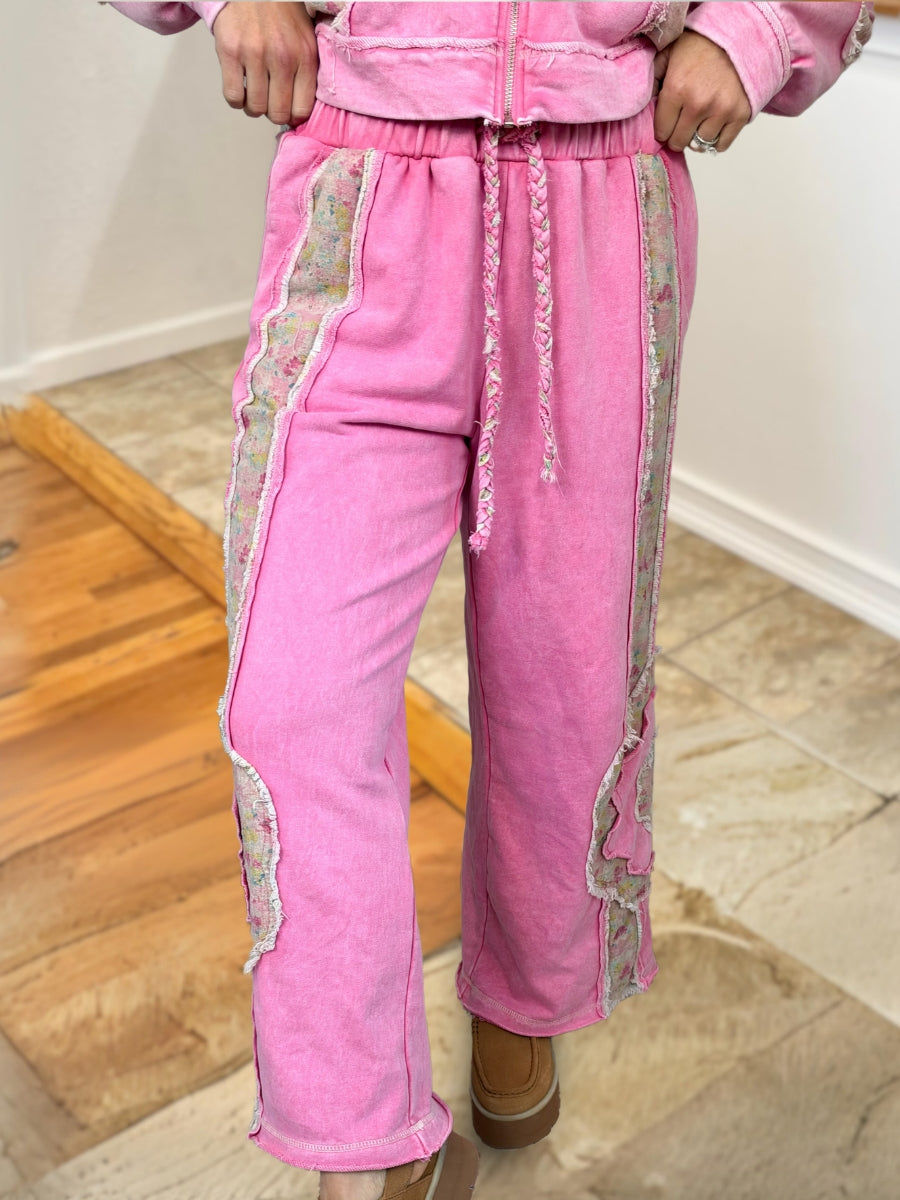 Floral Frayed Patchwork Pants