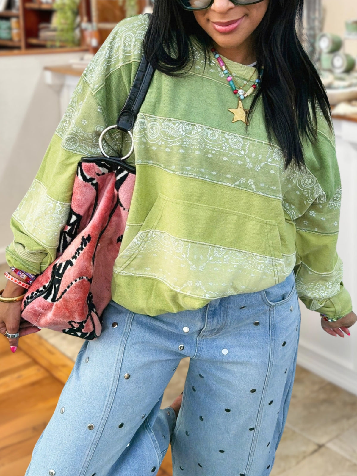 Paisley Patchwork Large Pocket Pullover