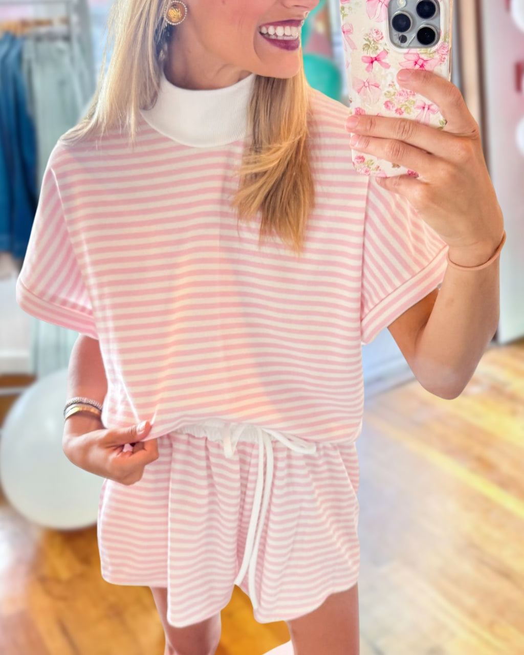 Fresh Striped Turtleneck Shorts Set