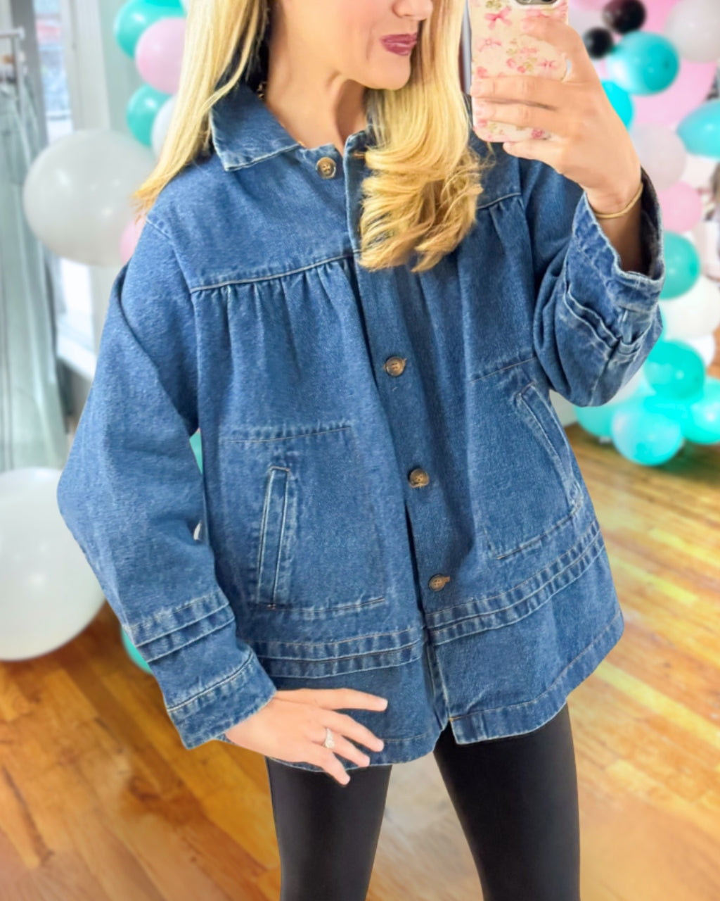 Chic Pleated Detail Denim Jacket