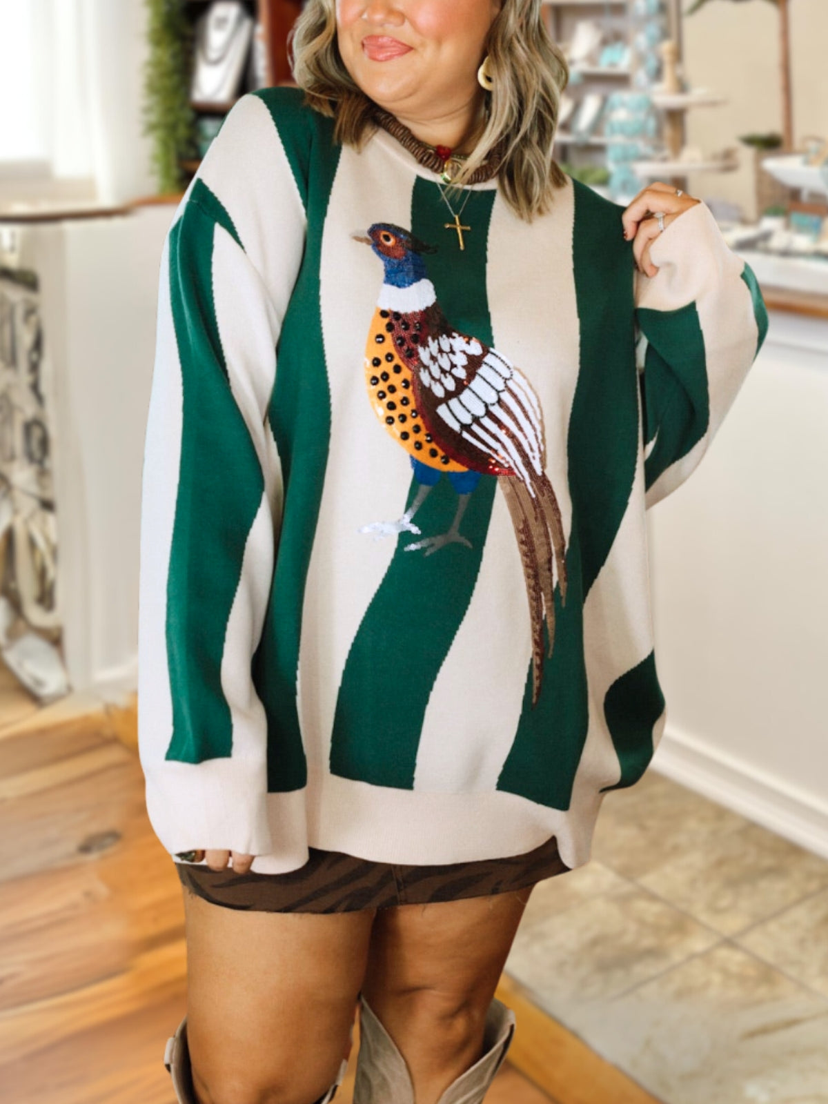 Pheasant Striped Sequined Pullover