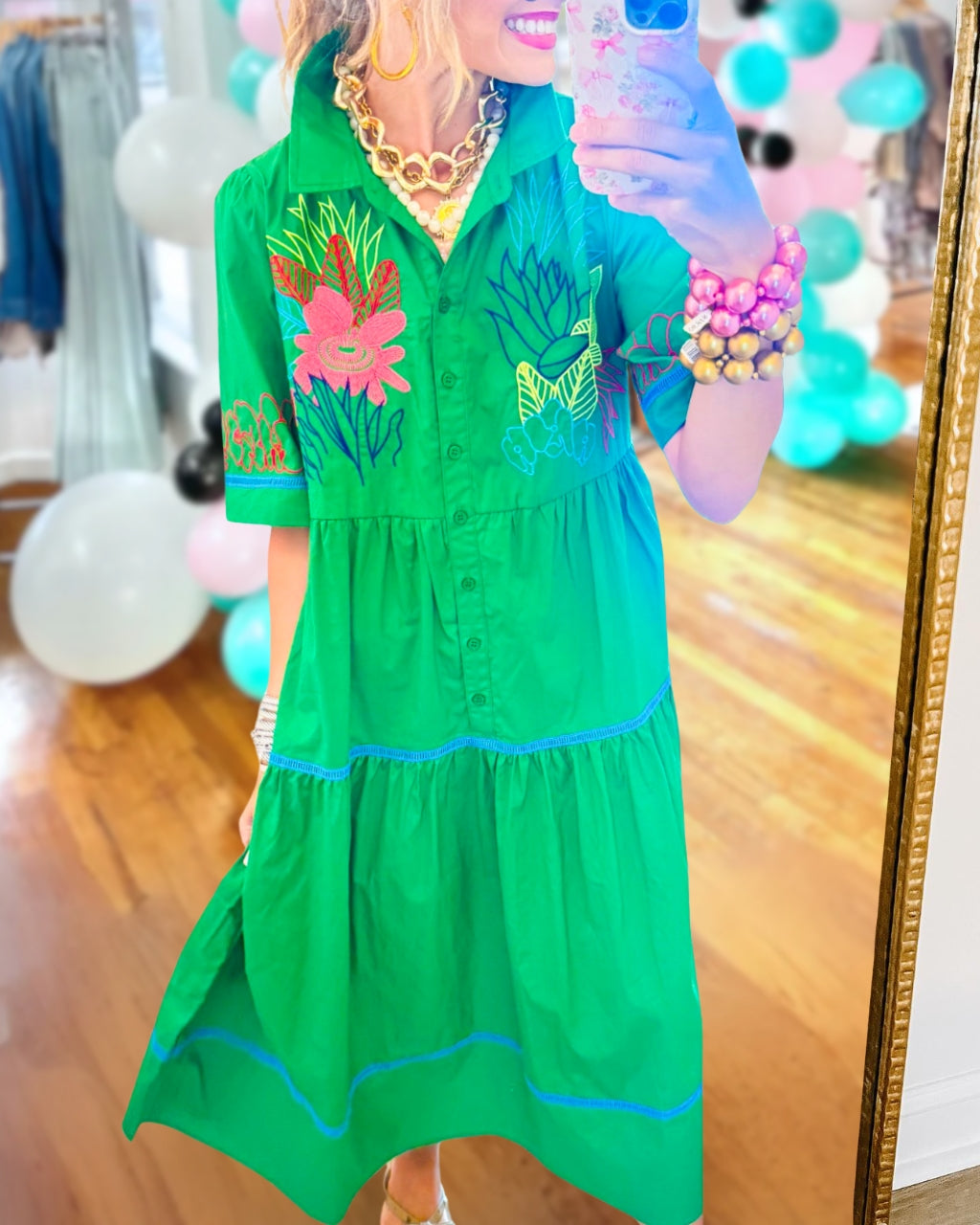 Mixed Floral Embroidered Dress