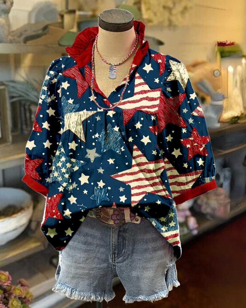 National Flag Star Ruffle Top