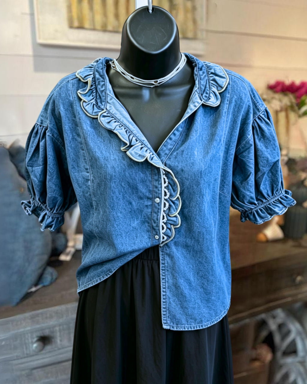 Always Works Puff  Denim Blouse
