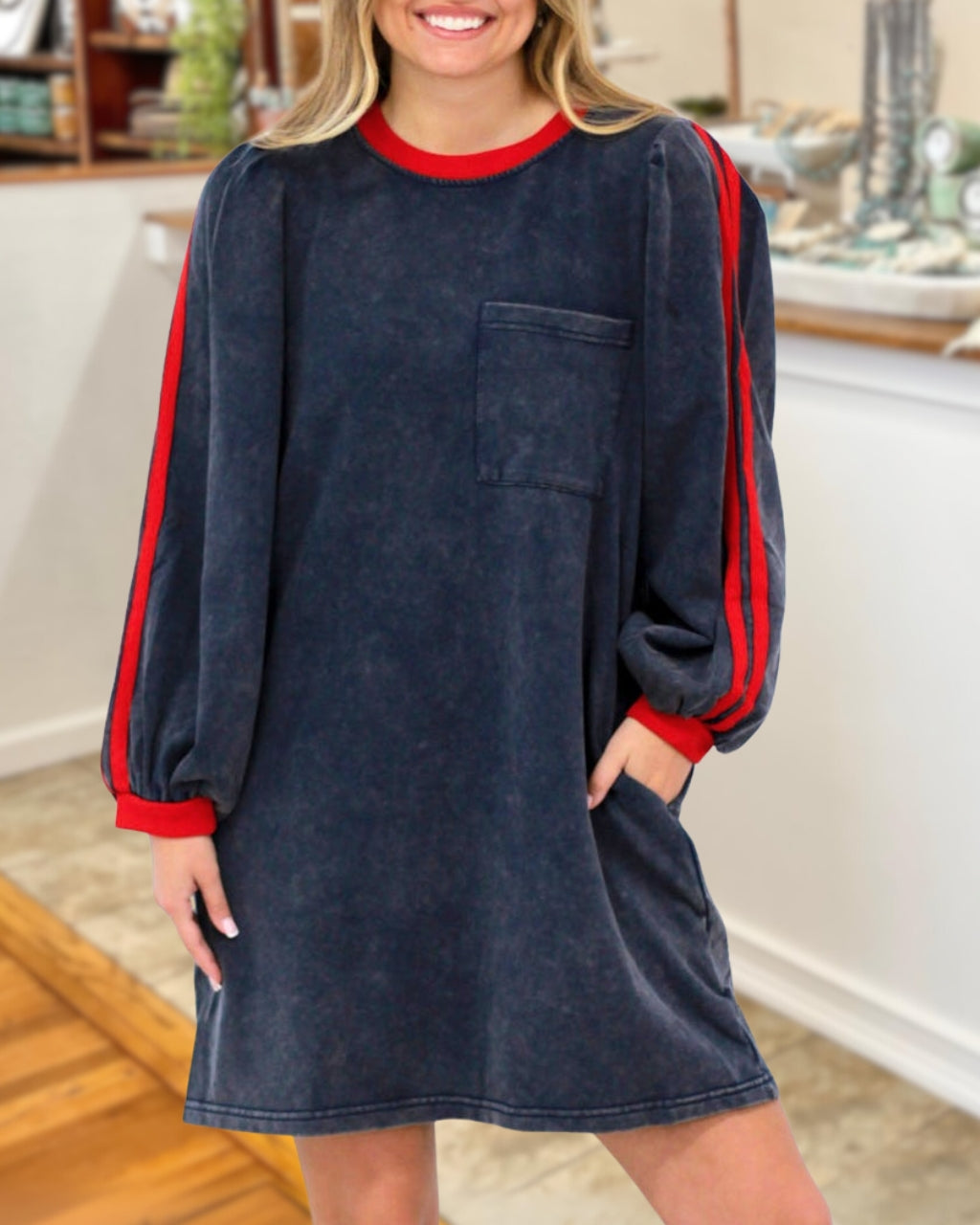 Striking  Stripe Detail Mineral Wash Dress