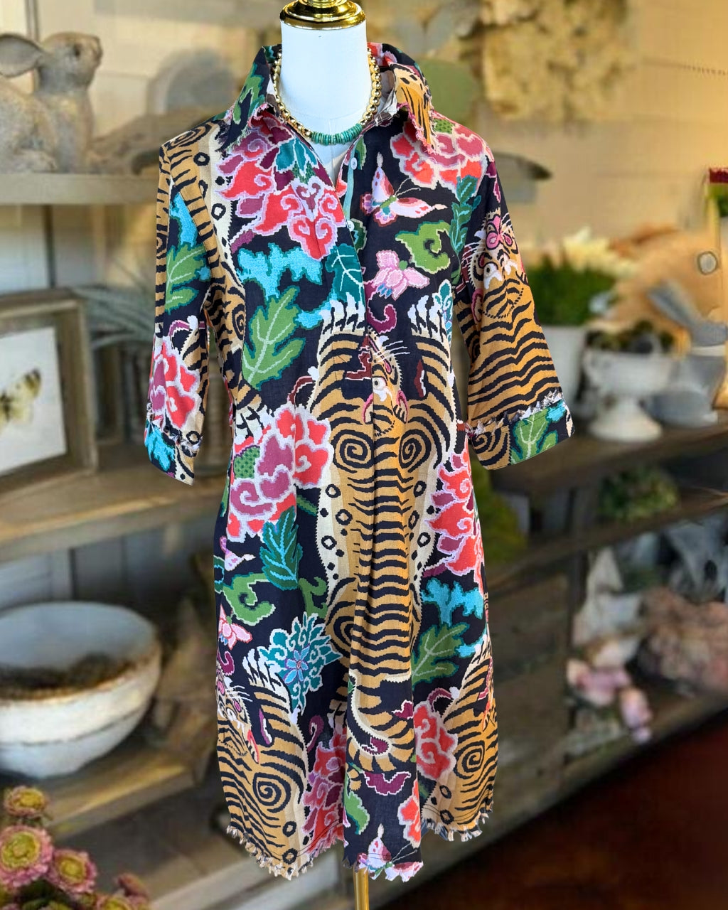 Vintage Floral Tiger Print Dress