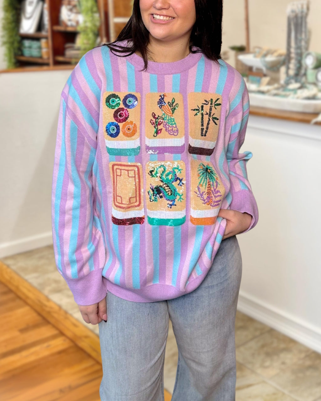Colorful Charm Mahjong Sequin Top