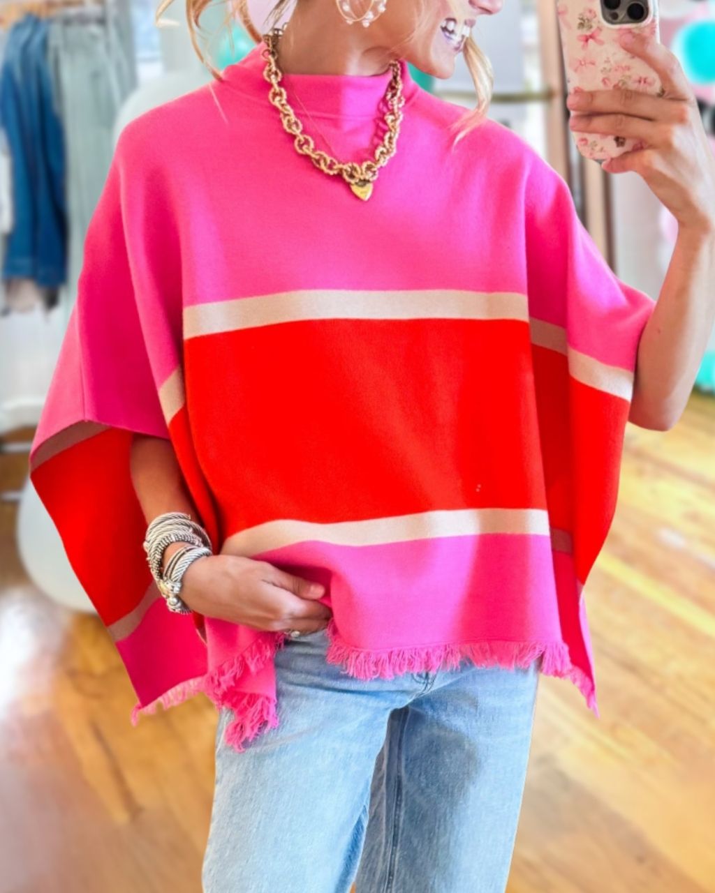 Color-block Cape Tassel Top