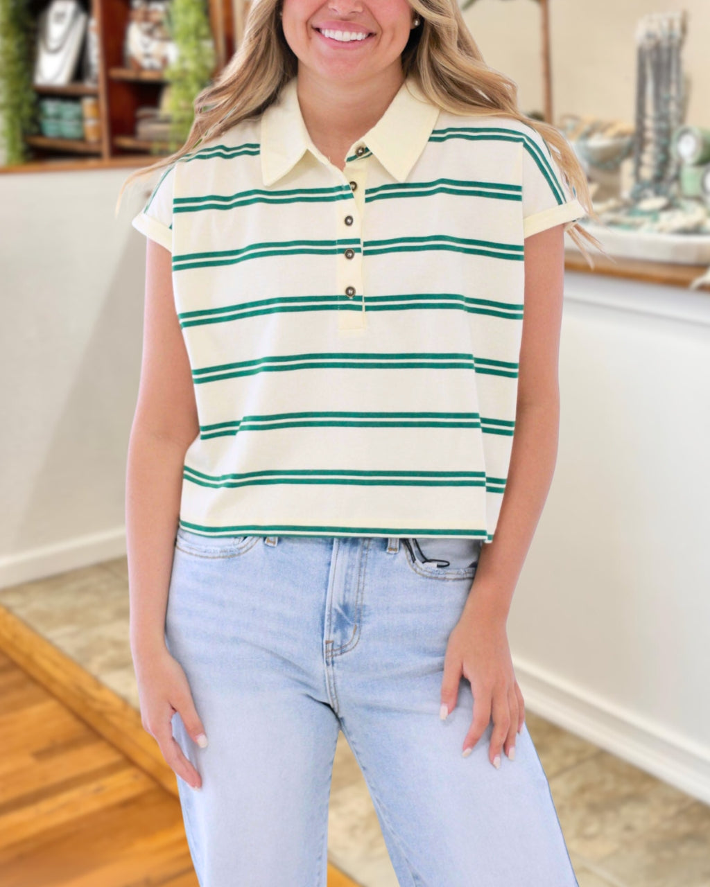 Effortless Stripe Collared Top