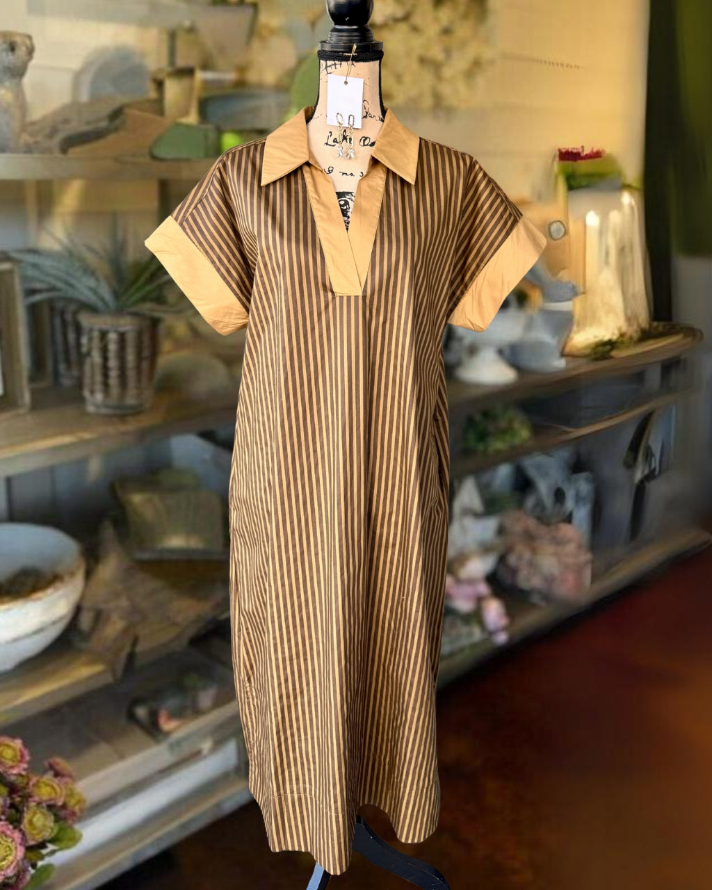 Striped V-neck Maxi Dress