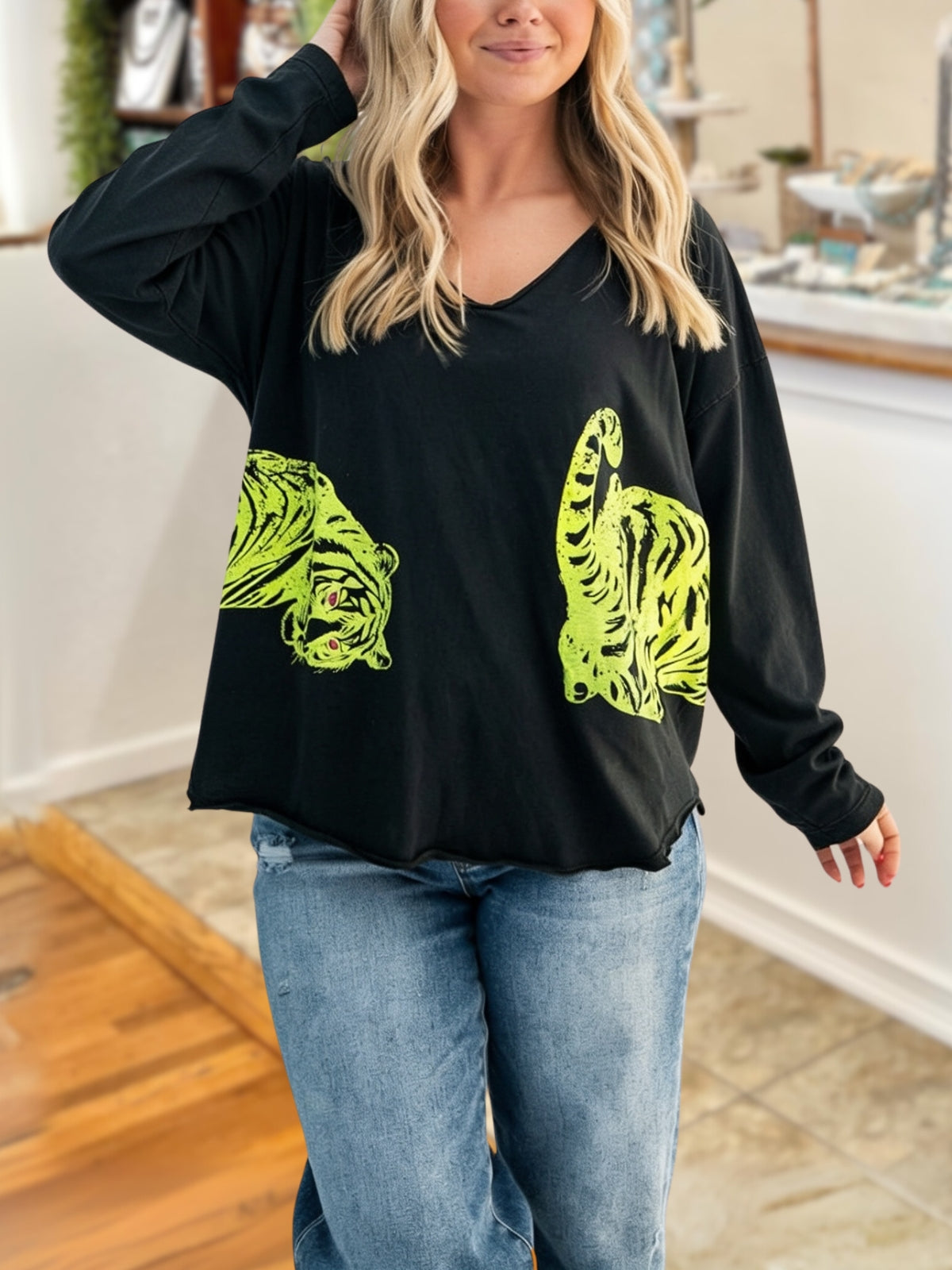 Fluorescent Double Tiger Print Top