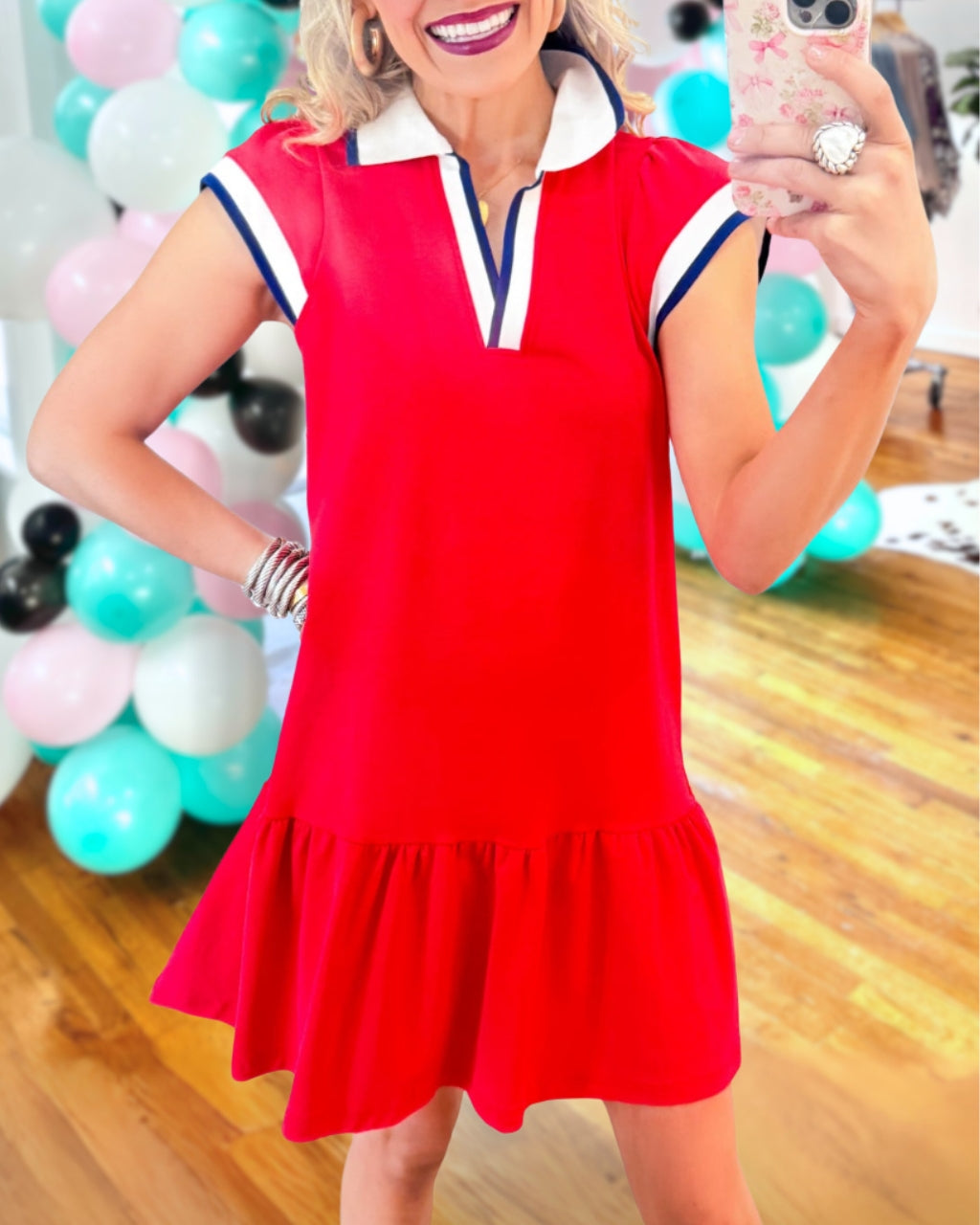 Color-blocked V-neck Mini Dress